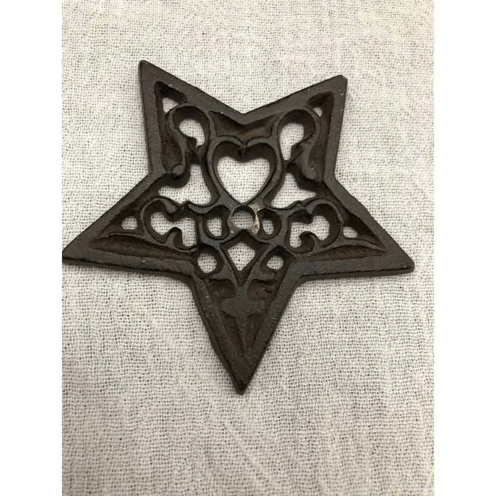 Vintage Rustic Cast Iron Star Trivet Heart Scroll Design Farmhouse Decor 3